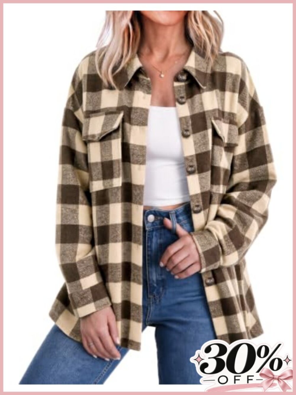Womens Oversized Plaid Flannel Shacket Button Down Shirt Lightweight